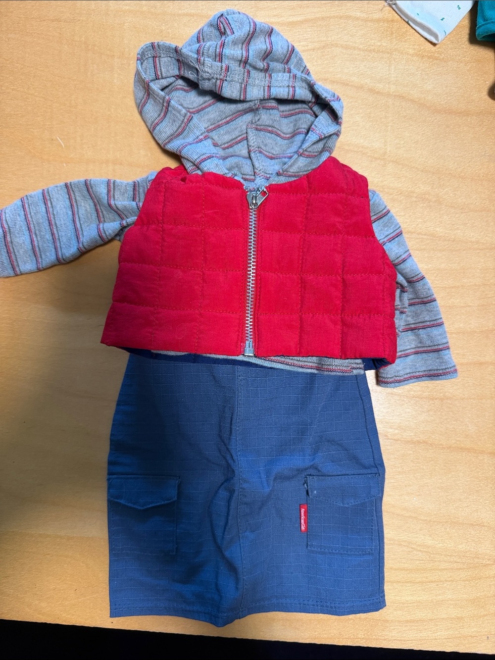 American Girl Red Quilted Hooded Vest with Striped Hoodie